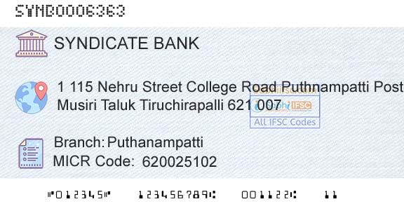 Syndicate Bank PuthanampattiBranch 