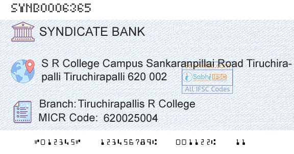 Syndicate Bank Tiruchirapallis R CollegeBranch 
