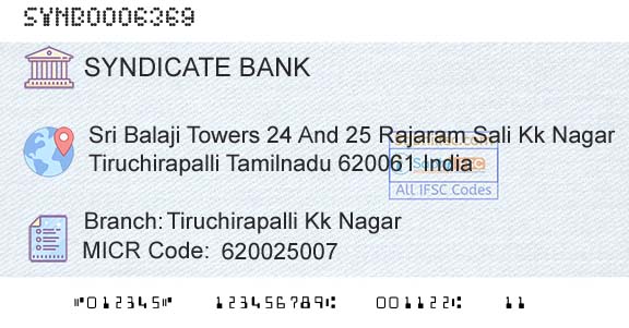 Syndicate Bank Tiruchirapalli Kk NagarBranch 