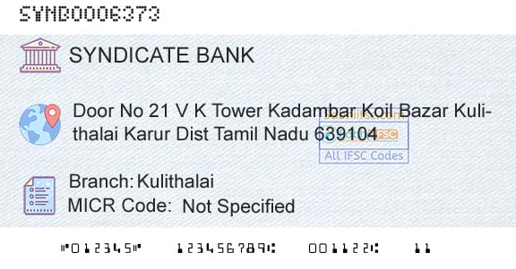 Syndicate Bank KulithalaiBranch 