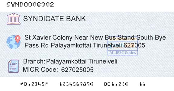 Syndicate Bank Palayamkottai TirunelveliBranch 