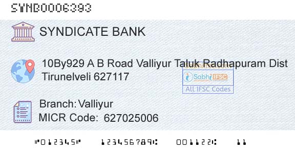 Syndicate Bank ValliyurBranch 