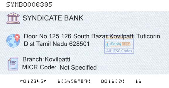 Syndicate Bank KovilpattiBranch 