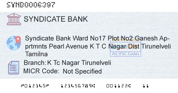 Syndicate Bank K Tc Nagar TirunelveliBranch 