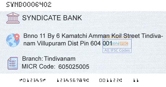 Syndicate Bank TindivanamBranch 