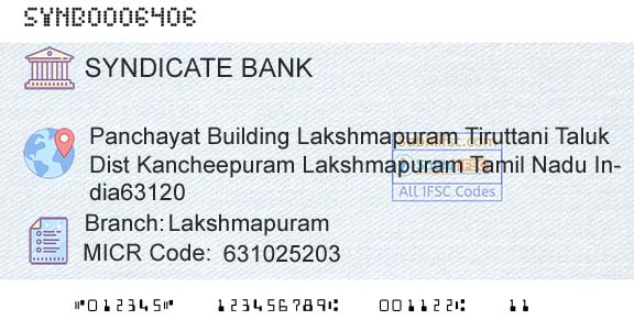 Syndicate Bank LakshmapuramBranch 
