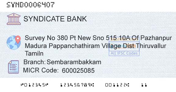 Syndicate Bank SembarambakkamBranch 