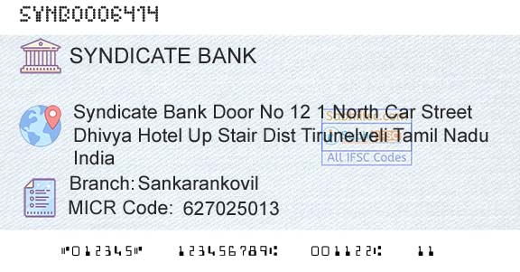 Syndicate Bank SankarankovilBranch 