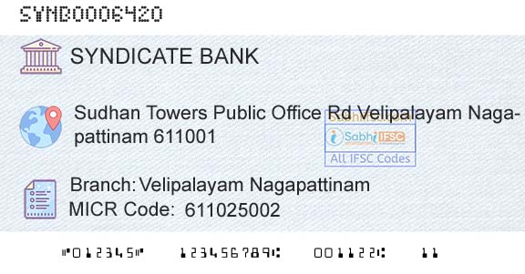 Syndicate Bank Velipalayam NagapattinamBranch 