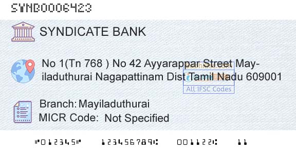 Syndicate Bank MayiladuthuraiBranch 