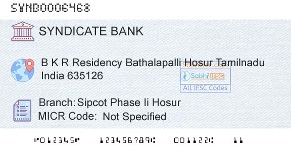 Syndicate Bank Sipcot Phase Ii HosurBranch 