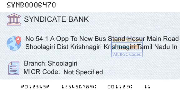 Syndicate Bank ShoolagiriBranch 