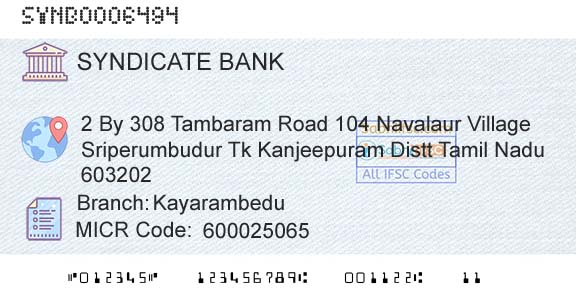 Syndicate Bank KayarambeduBranch 