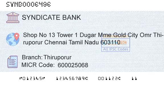 Syndicate Bank ThiruporurBranch 