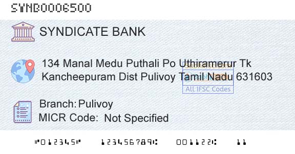 Syndicate Bank PulivoyBranch 