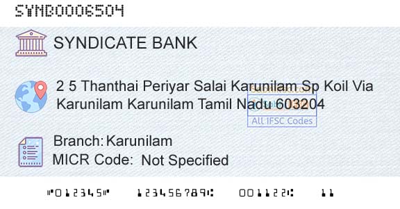 Syndicate Bank KarunilamBranch 