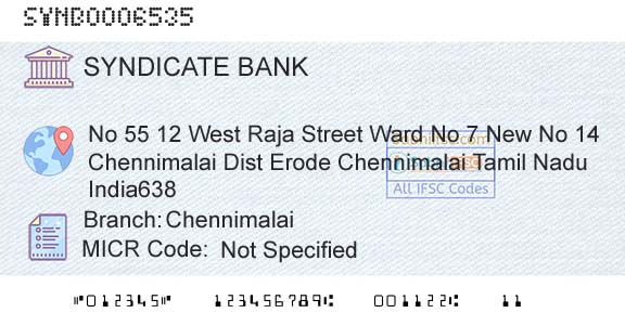 Syndicate Bank ChennimalaiBranch 