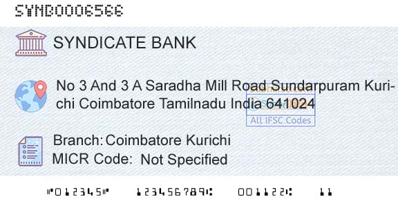 Syndicate Bank Coimbatore KurichiBranch 