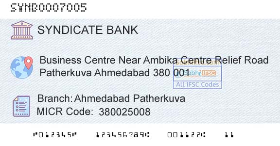 Syndicate Bank Ahmedabad PatherkuvaBranch 