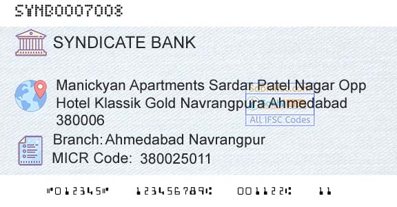 Syndicate Bank Ahmedabad NavrangpurBranch 