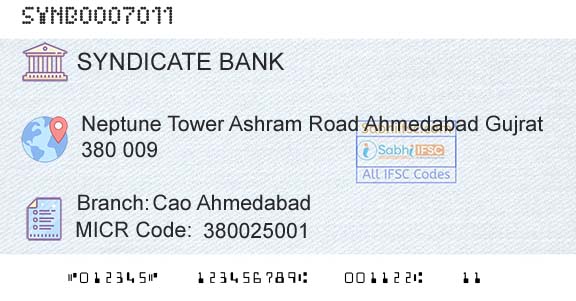 Syndicate Bank Cao AhmedabadBranch 