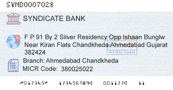 Syndicate Bank Ahmedabad ChandkhedaBranch 