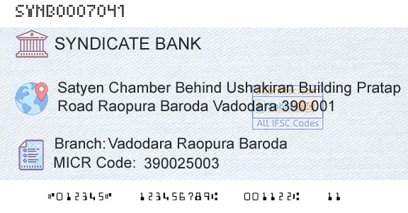 Syndicate Bank Vadodara Raopura BarodaBranch 