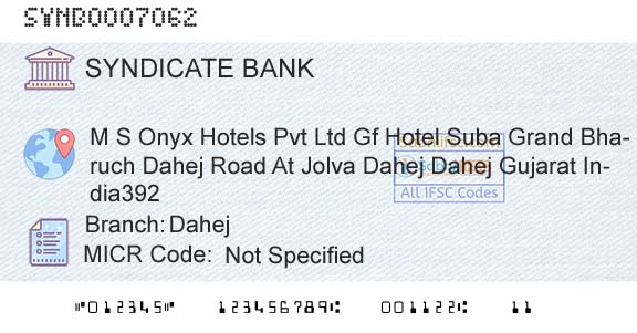 Syndicate Bank DahejBranch 