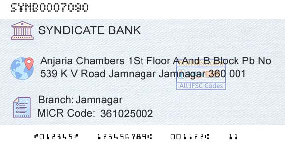 Syndicate Bank JamnagarBranch 