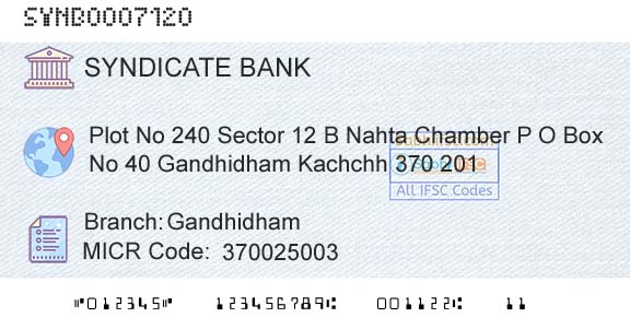 Syndicate Bank GandhidhamBranch 