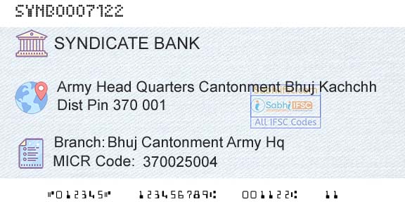 Syndicate Bank Bhuj Cantonment Army HqBranch 