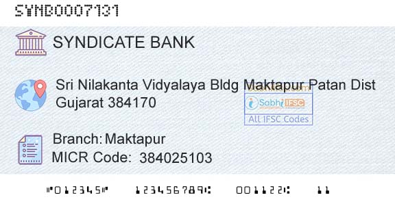 Syndicate Bank MaktapurBranch 