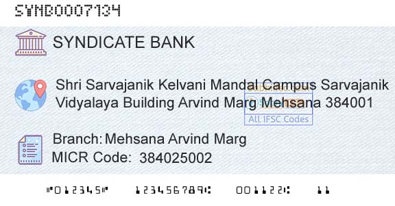 Syndicate Bank Mehsana Arvind MargBranch 