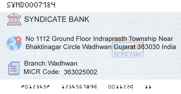 Syndicate Bank WadhwanBranch 