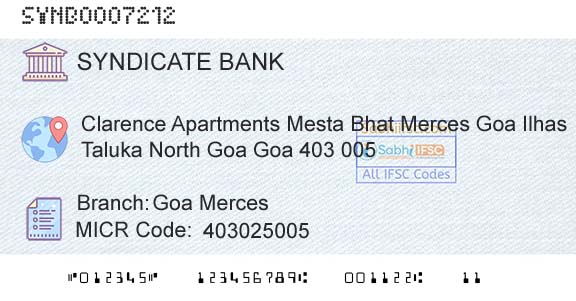 Syndicate Bank Goa MercesBranch 