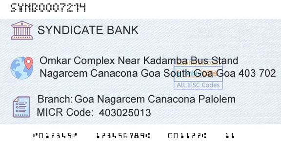 Syndicate Bank Goa Nagarcem Canacona PalolemBranch 