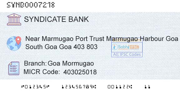 Syndicate Bank Goa MormugaoBranch 