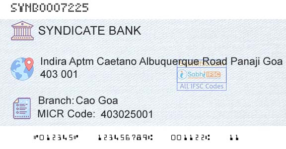 Syndicate Bank Cao GoaBranch 