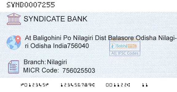 Syndicate Bank NilagiriBranch 