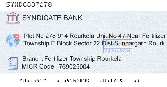 Syndicate Bank Fertilizer Township RourkelaBranch 