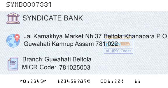 Syndicate Bank Guwahati BeltolaBranch 