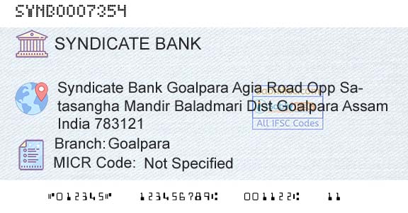 Syndicate Bank GoalparaBranch 