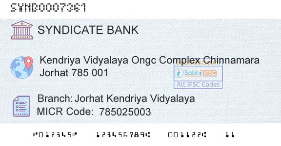 Syndicate Bank Jorhat Kendriya VidyalayaBranch 
