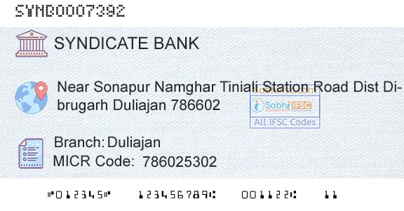 Syndicate Bank DuliajanBranch 