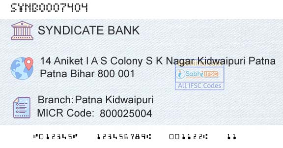 Syndicate Bank Patna KidwaipuriBranch 