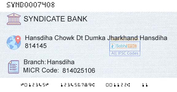 Syndicate Bank HansdihaBranch 