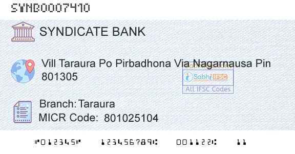 Syndicate Bank TarauraBranch 
