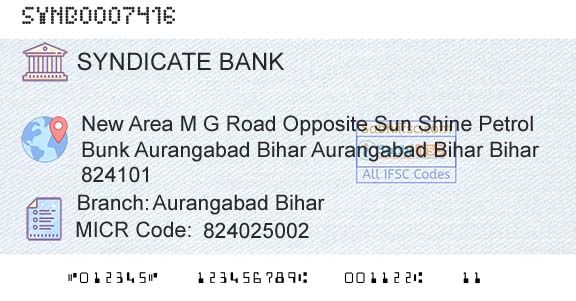 Syndicate Bank Aurangabad BiharBranch 
