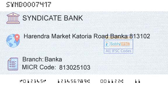 Syndicate Bank BankaBranch 