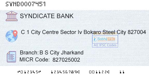 Syndicate Bank B S City JharkandBranch 